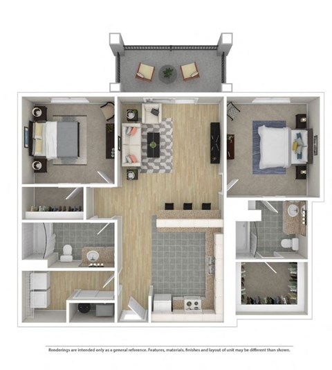 Floor plan for 2 beds, 2 baths, 1215 sqft